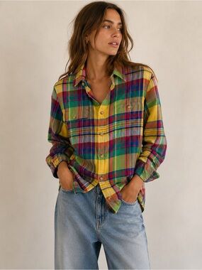 Polo Ralph Lauren Custom Fit Madras Plaid Button-Up Shirt | Medium